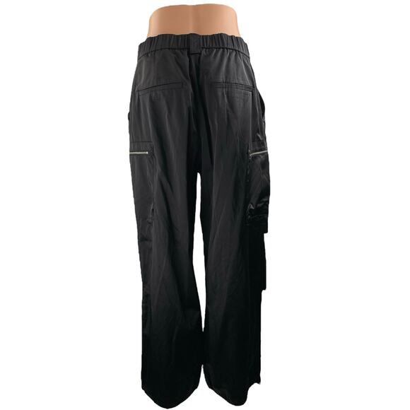 Zara Women's Black Gigh Waisted Zip Up Windbreaker Baggy Wide Leg Cargo Pants M - Picture 3 of 5